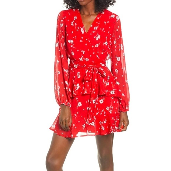 NORDSTROM RED FAUX WRAP DRESS - Picture 3 of 15